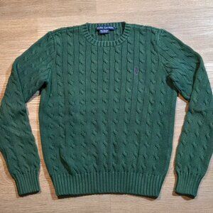Polo Ralph Lauren Cable Knit Sweater Boy / Girl Medium Cotton Green Pullover